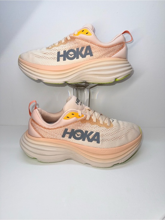 Hoka One One Shoes - Hoka One One Bondi 8 Women's Running Shoes - Peach with Coral & Lime Accents